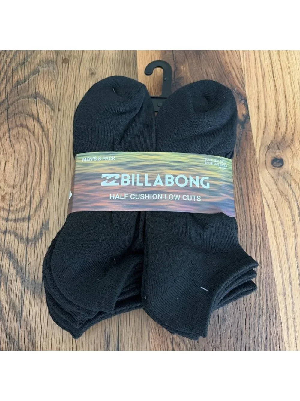Billabong Mens 8 Pack Black Half Cushion Low Cut Socks Size 10-13 NWT